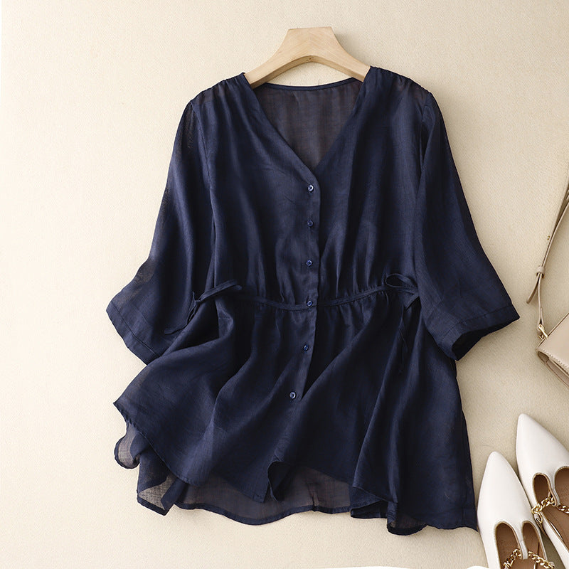 2024 summer thin cotton and linen solid color simple cardigan loose and thin vest top women #2290