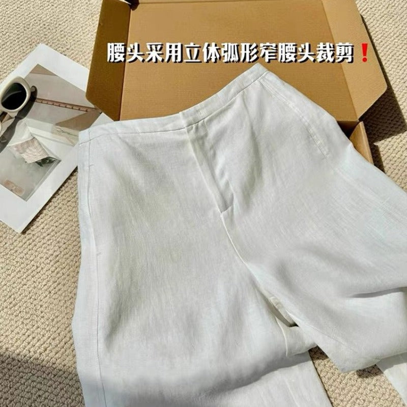 CHAO level recommendation! Simple and casual relaxation white linen pants women's summer new old money wind casual pants
