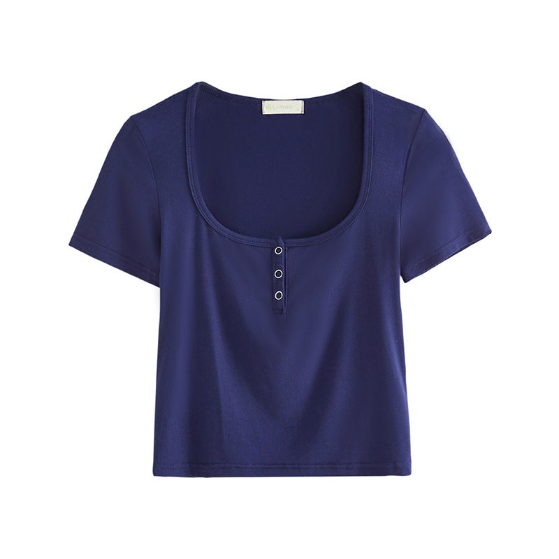 #Modal cotton #short pure desire Spice Girl tight bottoming shirt women's summer new short-sleeved T-shirt front shoulder thin top