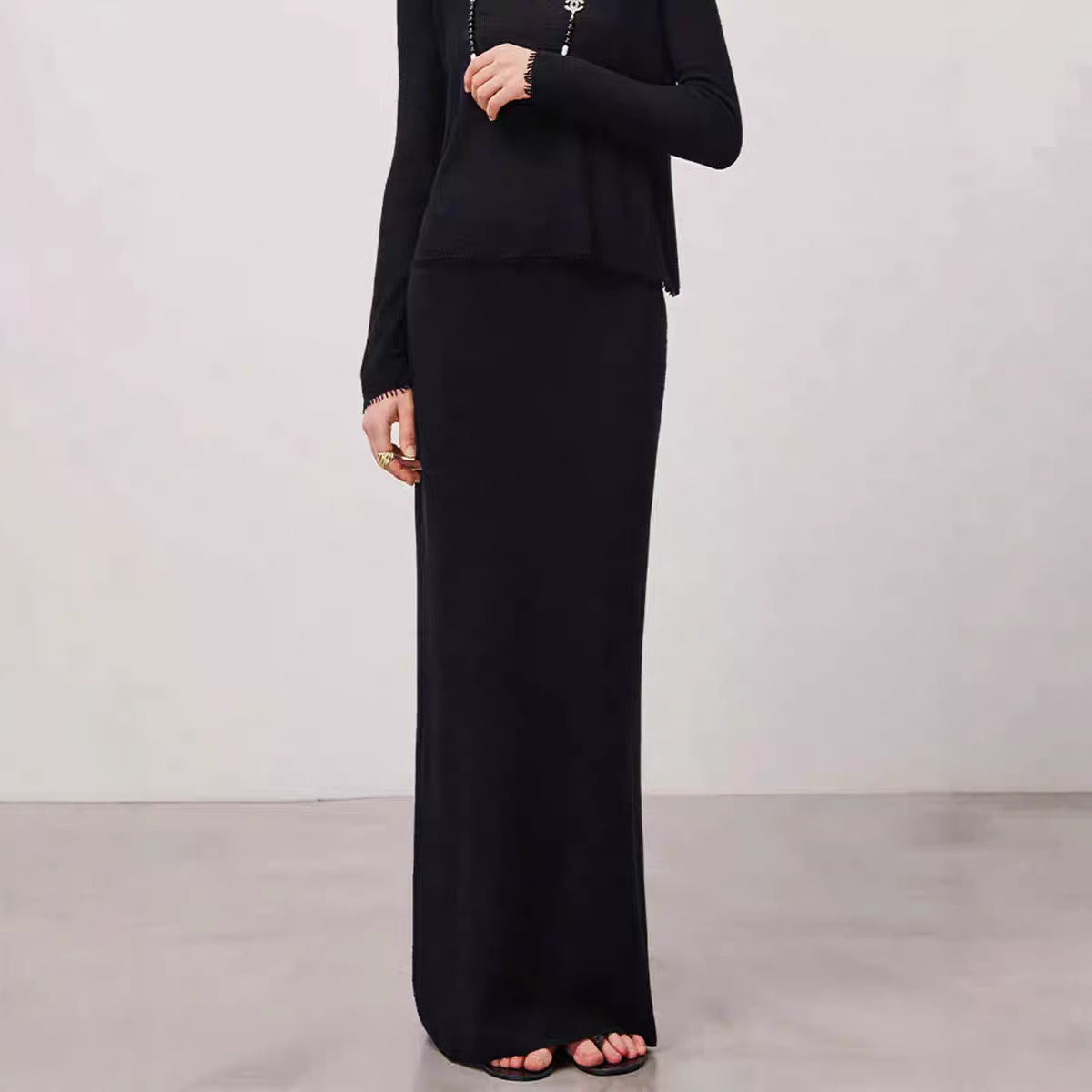 Extremely comfortable knitted wool-blend long skirt elastic high waist rear split harpoon tail skirt drop skirt