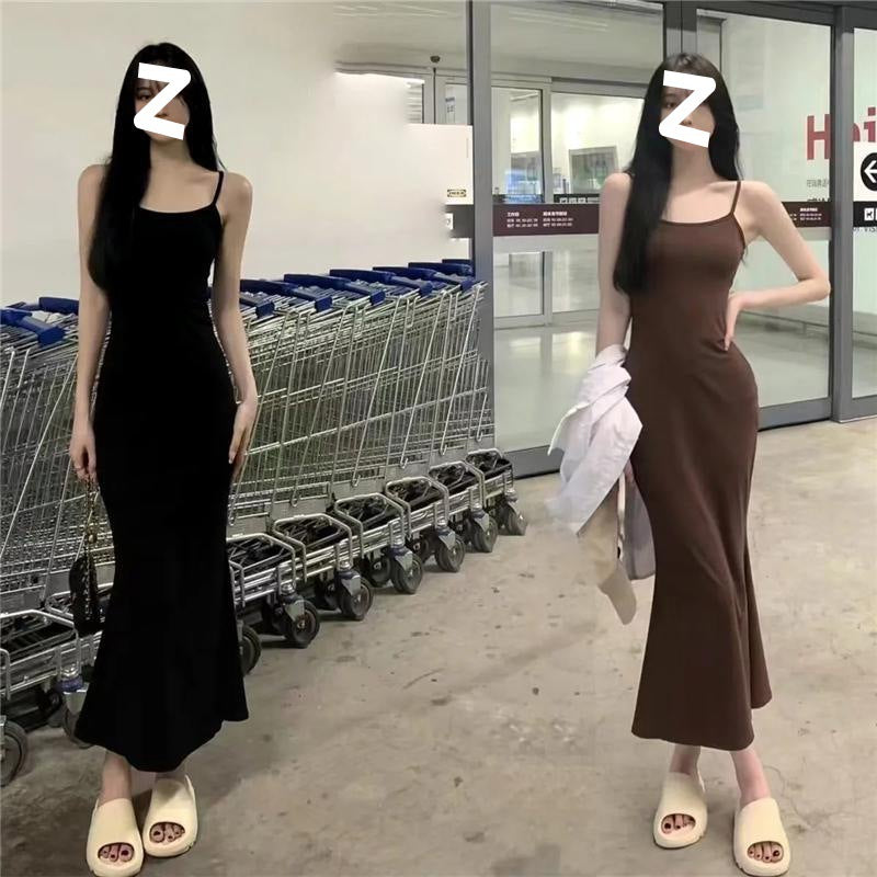 ins pure desire sleeveless suspender dress women's summer new slim and thin fishtail skirt long temperament hip skirt