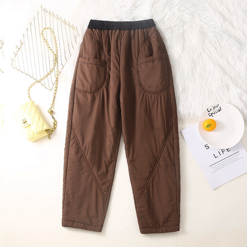 Real shot 2025 winter new thickened pants casual pants elastic waist cotton Harlan pants solid color outer trousers