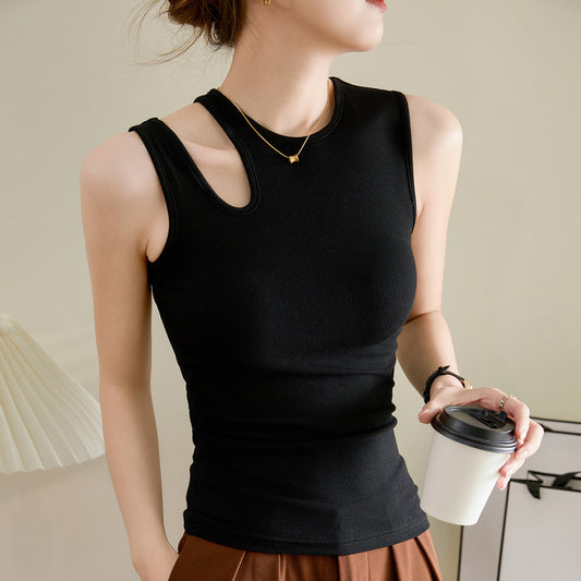 [Selection of good materials] American design sense hollow vest women's summer 2026 new high elastic threaded cotton tight T-shirt
