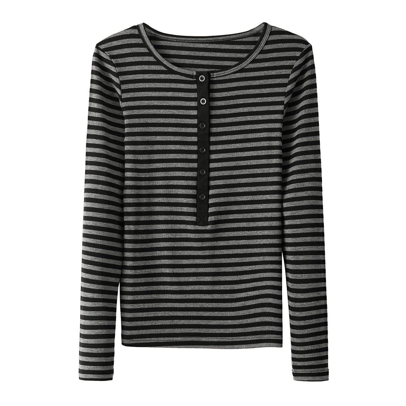 #Tencel Lyocell #Temperament High Sense Black and White Striped Long Sleeve T-Shirt Women's Autumn New Crew Neck Button Top