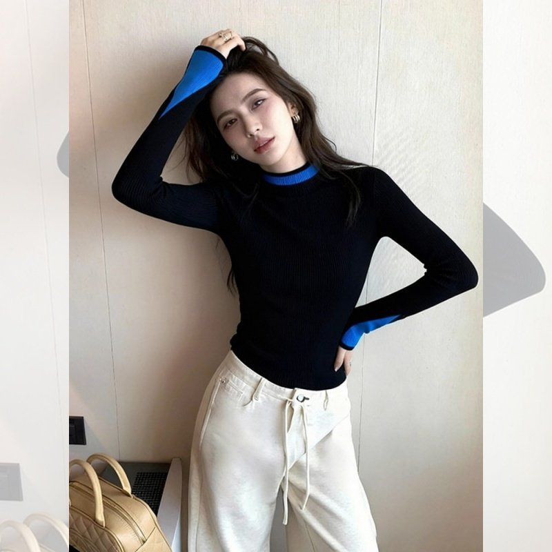 2025 winter senior feeling super good-looking soft waxy lazy wind age reduction unique chic relaxation contrasting color knitted sweater women