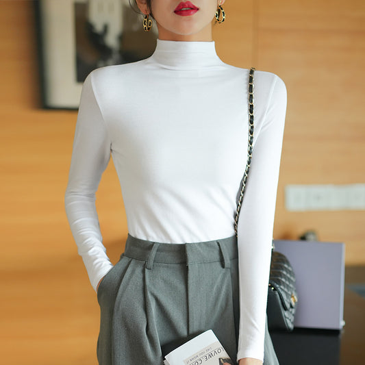 【】Pure cotton slim collar, long-sleeved T-shirt base shirt, women's spring and autumn underwear, basic top, high-temperature setting