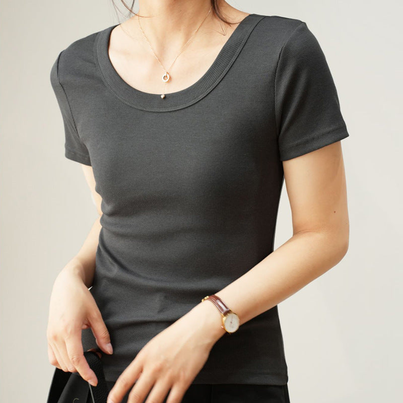 High-end versatile cotton U-neck T-shirt women's short-sleeved 2026 summer new loose and thin t-shirt top bottoming shirt