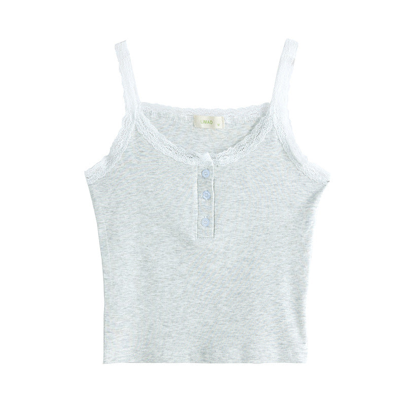 #High Elasticity Excellent Cotton Thread #Lace Lace Suspender Vest Women's Summer New High Waist Short Cotton Inner Top