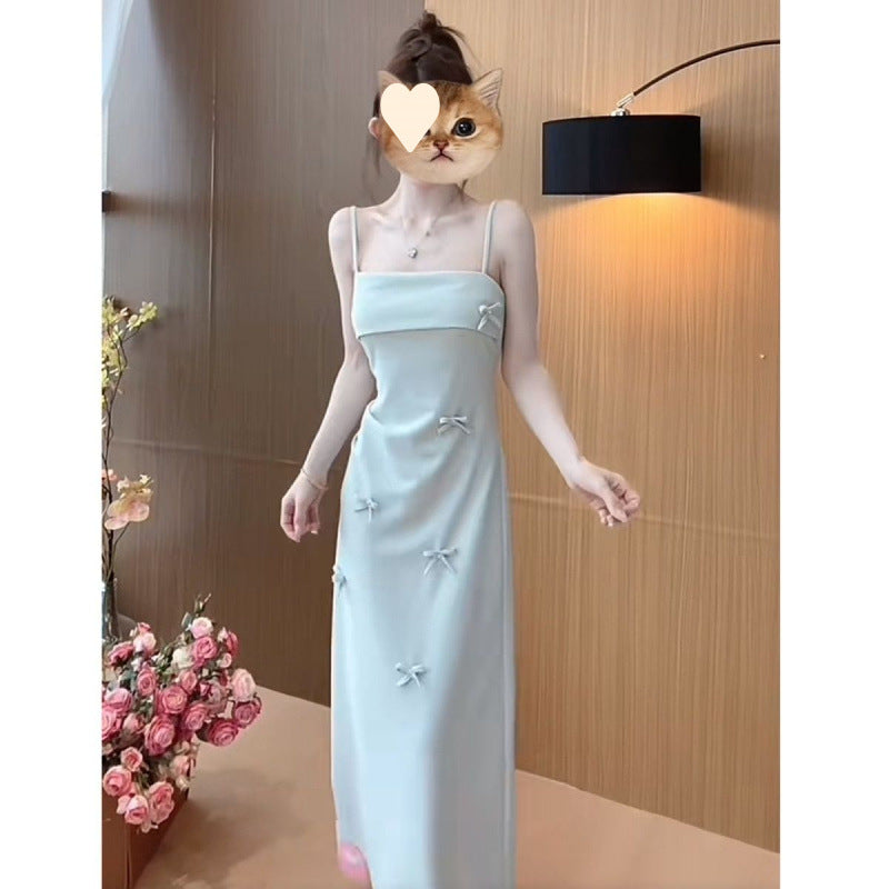 Sweet and cool pink three-dimensional bow suspender tube top dress women's spring and summer spice girls close waist and look thin skirt tide