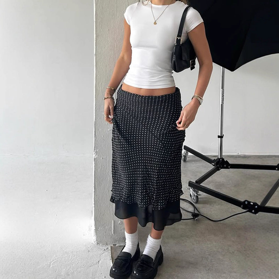 Love cloth forget American gentle wind polka dot double-layer mesh skirt temperament hip-wrapped straight long skirt summer new
