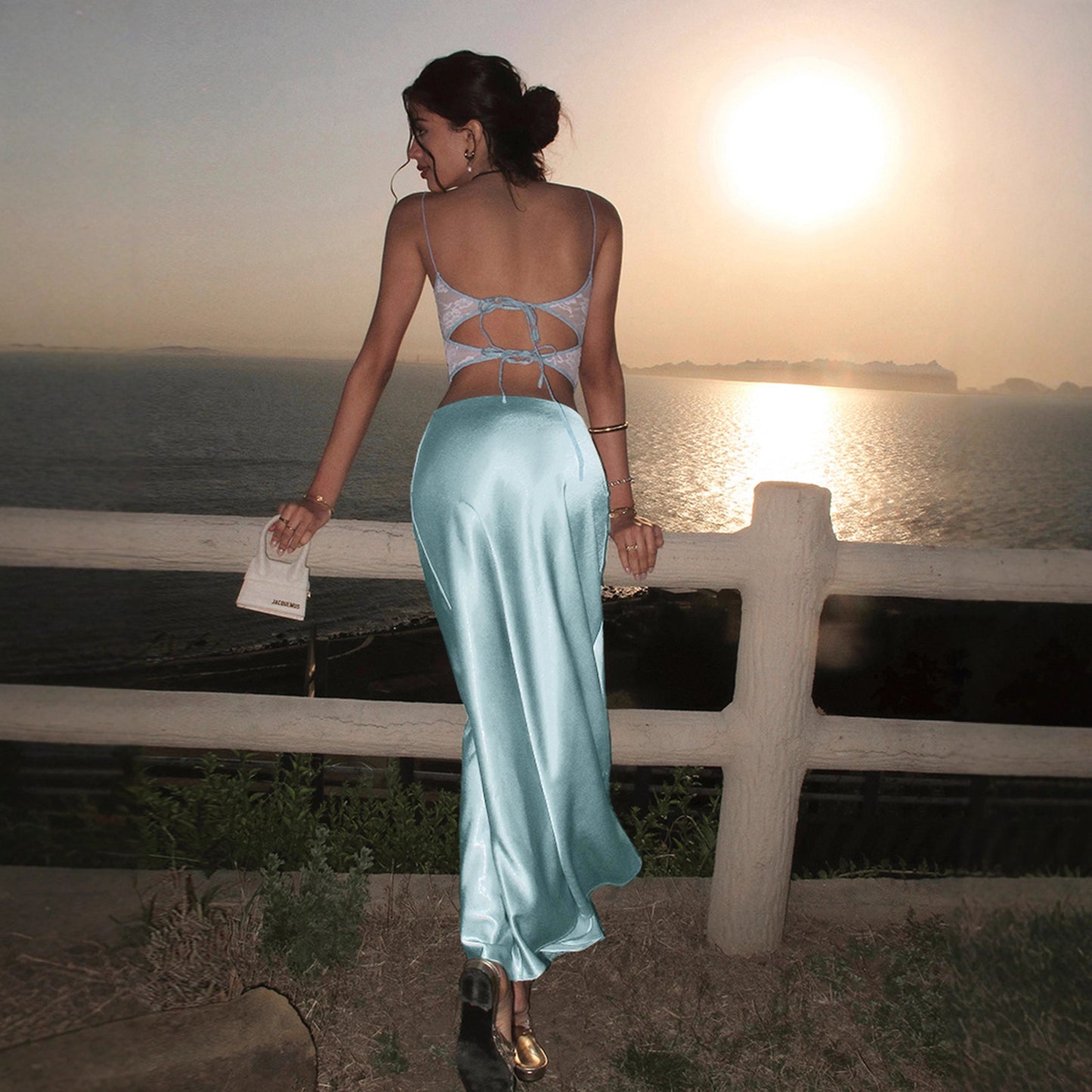 100% pleated tall satin skirt women's 2025 new hip wrap retro temperament high-end a-word dress