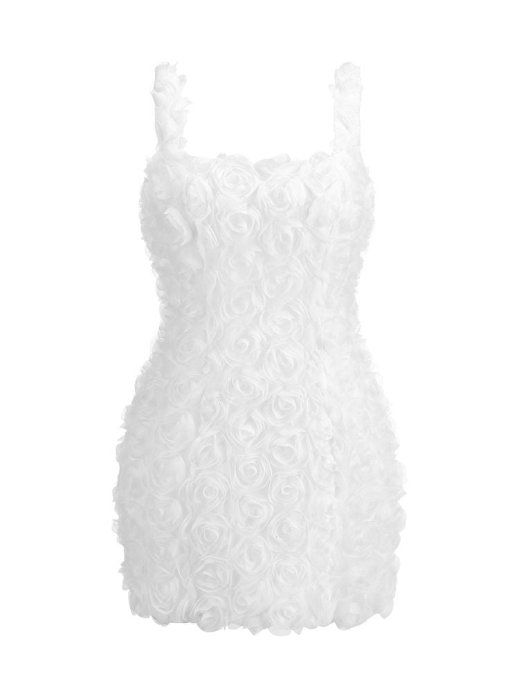 Cross-border 3D three-dimensional effect flower solid color sexy suspender dress backless party banquet dress sexy backless