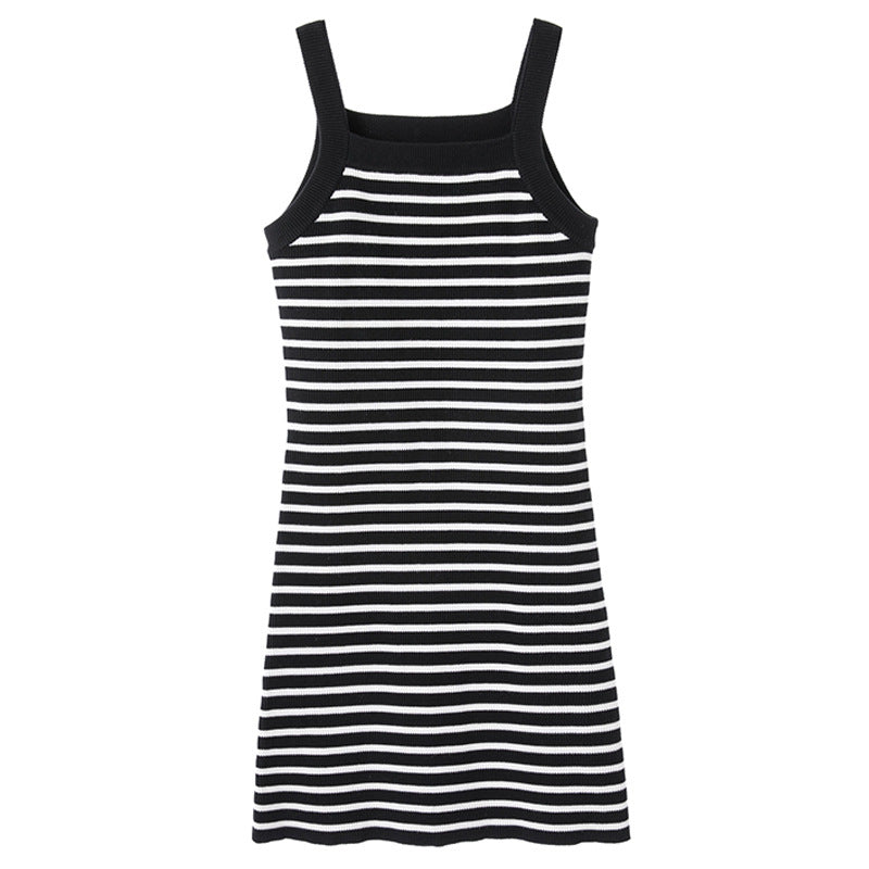 High-end thin striped suspender dress women's summer 2026 new pure cotton short pure desire wind sexy vest skirt