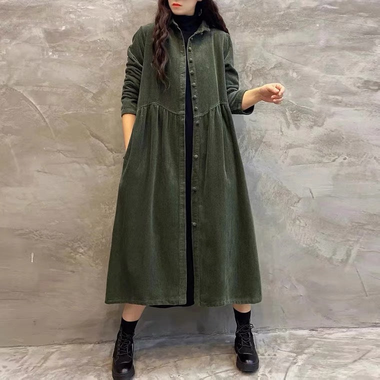 8202 #2024 Autumn and winter velvet long-sleeved retro literary loose medium and long corduroy jacket trench coat women