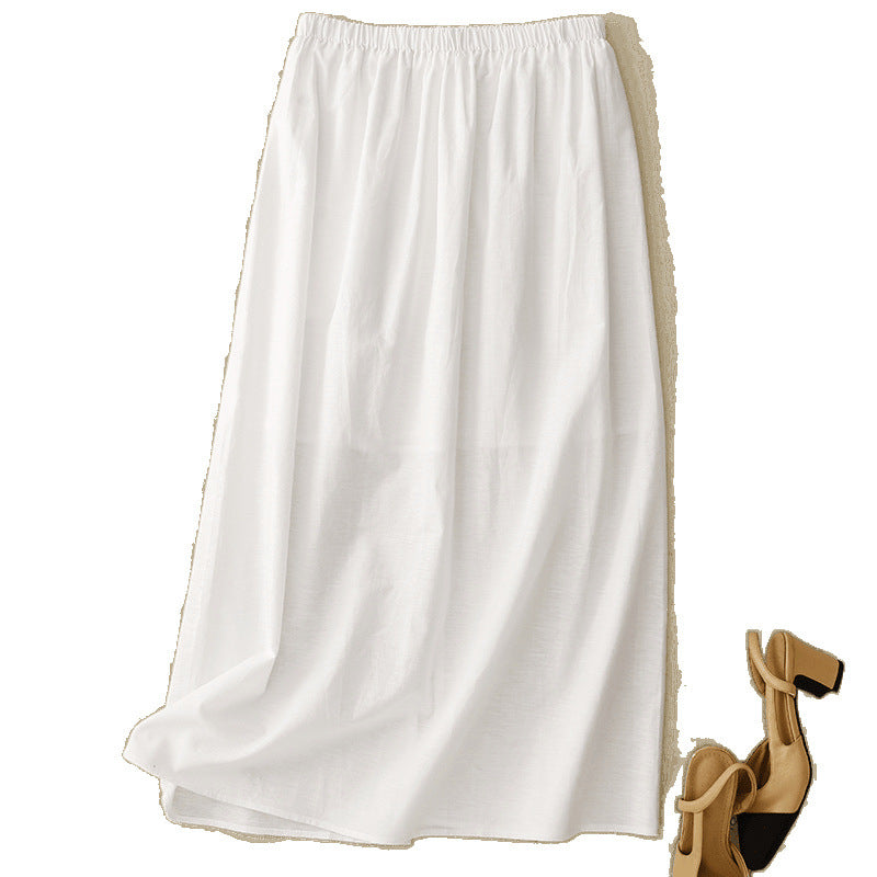 In the summer of 2025, the new cotton and linen blended breathable loose and simple rear split skirt women