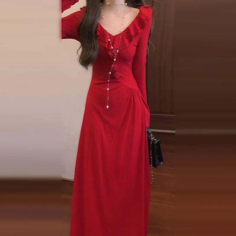 New Year's Eve shirt, red fashion dress, children's autumn and winter 2026 new coat with base and long dress