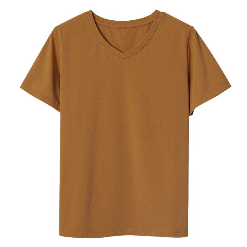 230G combed cotton V-neck short-sleeved T-shirt women's loose versatile and thin Korean version 2026 summer new bottoming shirt top