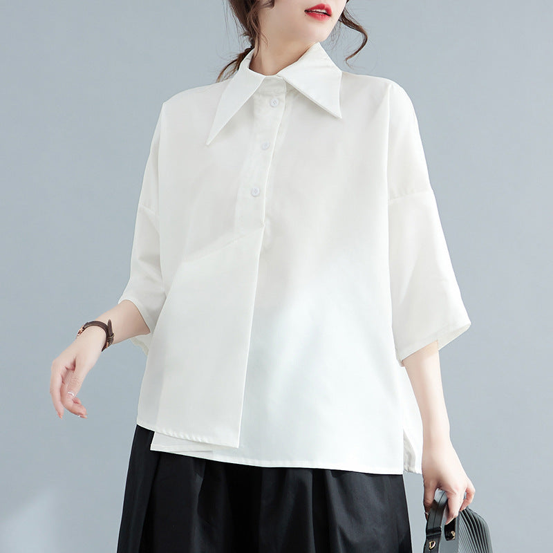 Summer 2025 new loose shirt women's medium and long asymmetrical shirt black top