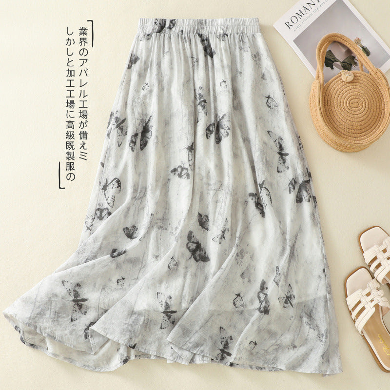 Real shot 2025 summer new new Chinese skirt women's ink printing lined a-word skirt women's clothing