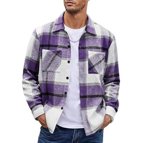 2025 Men's Europe, America, Amazon Express, cross-border new plaid casual long-sleeved shirt jacket casual versatile