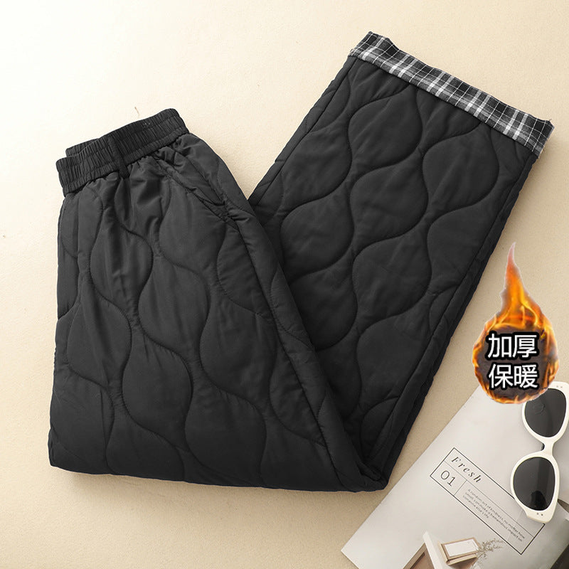 American retro plaid wide-leg pants women's 2025 winter new splicing thickened casual loose straight cotton pants outer wear