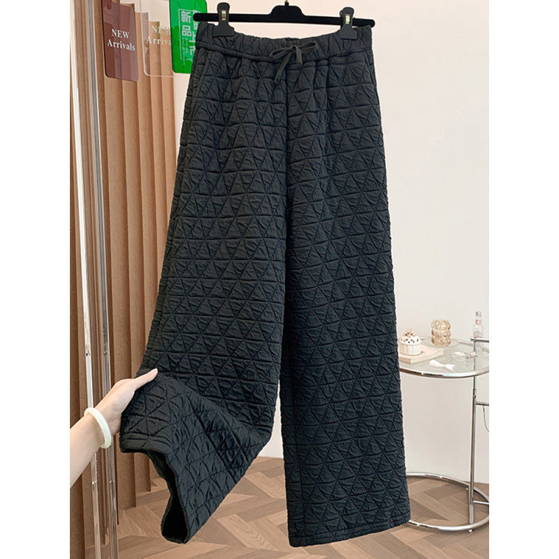 Rhombus drape cotton pants women's winter 2025 new casual warm loose large size wide leg pants
