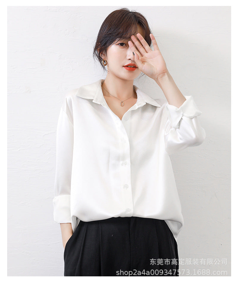 Haute couture imported acetic acid satin shirt women's long sleeves 2025 new loose simple temperament celebrity high-end cardigan autumn