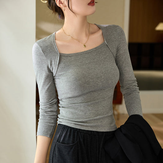#Excellent choice #Temperament vest square collar T-shirt women's long-sleeved 2026 autumn clothes new tight bottoming shirt top
