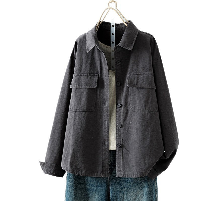 Real shirt women's long-sleeved Korean version of casual tooling autumn 2025 new small loose shirt thin coat