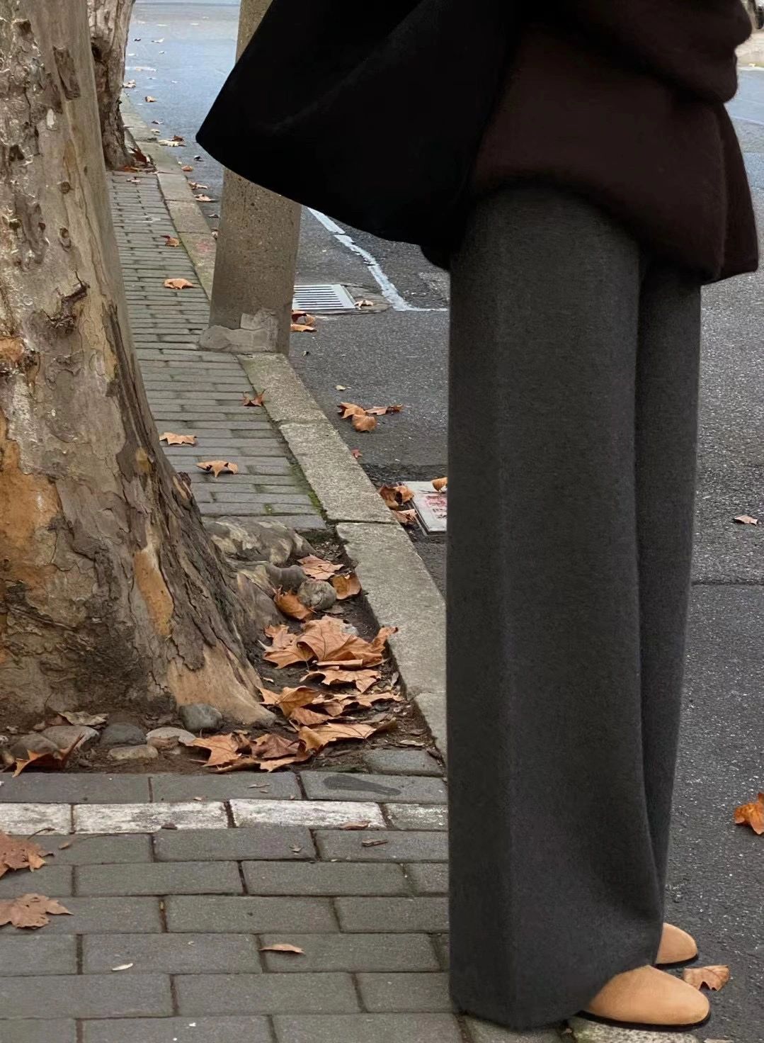 Autumn and winter thickened 100% soft waxy wool wide-leg pants women's drape knitted straight trousers cashmere small mopping trousers