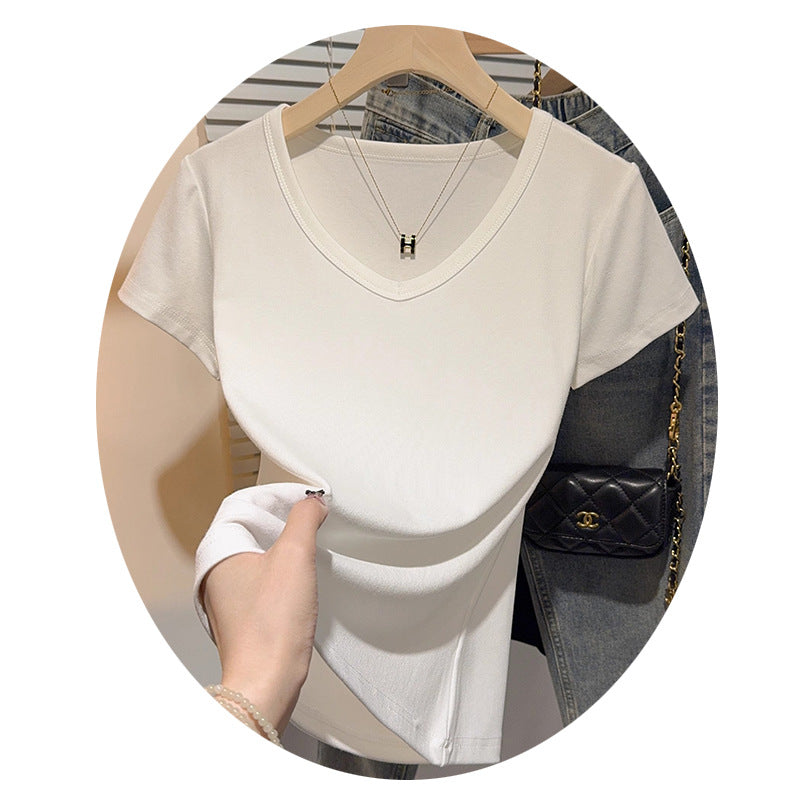 Korean ins short-sleeved T-shirt women's front shoulder summer fashion foreign style small fragrant style 2025 popular beautiful slim top tide