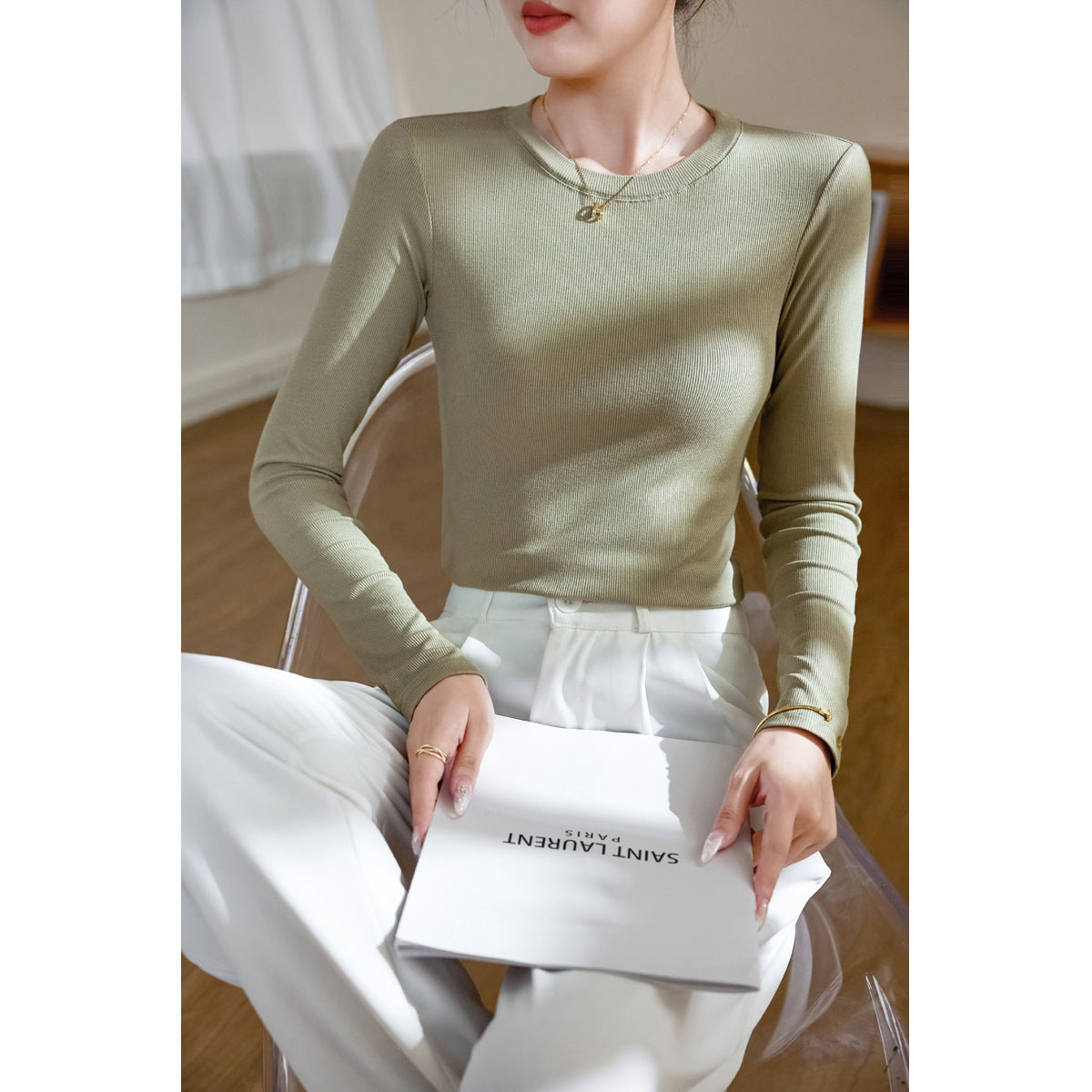 300g selection of high elastic thin thread cotton long-sleeved bottoming shirt women's 2026 autumn new versatile and thin top t-shirt
