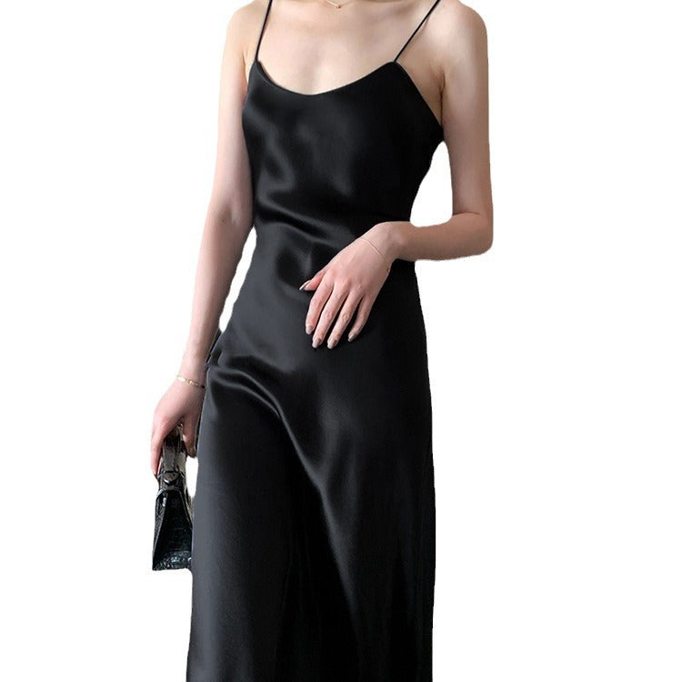 Haute couture [peach orange] acetic acid suspender dress V-neck 24 spring and summer explosion satin thin summer dress