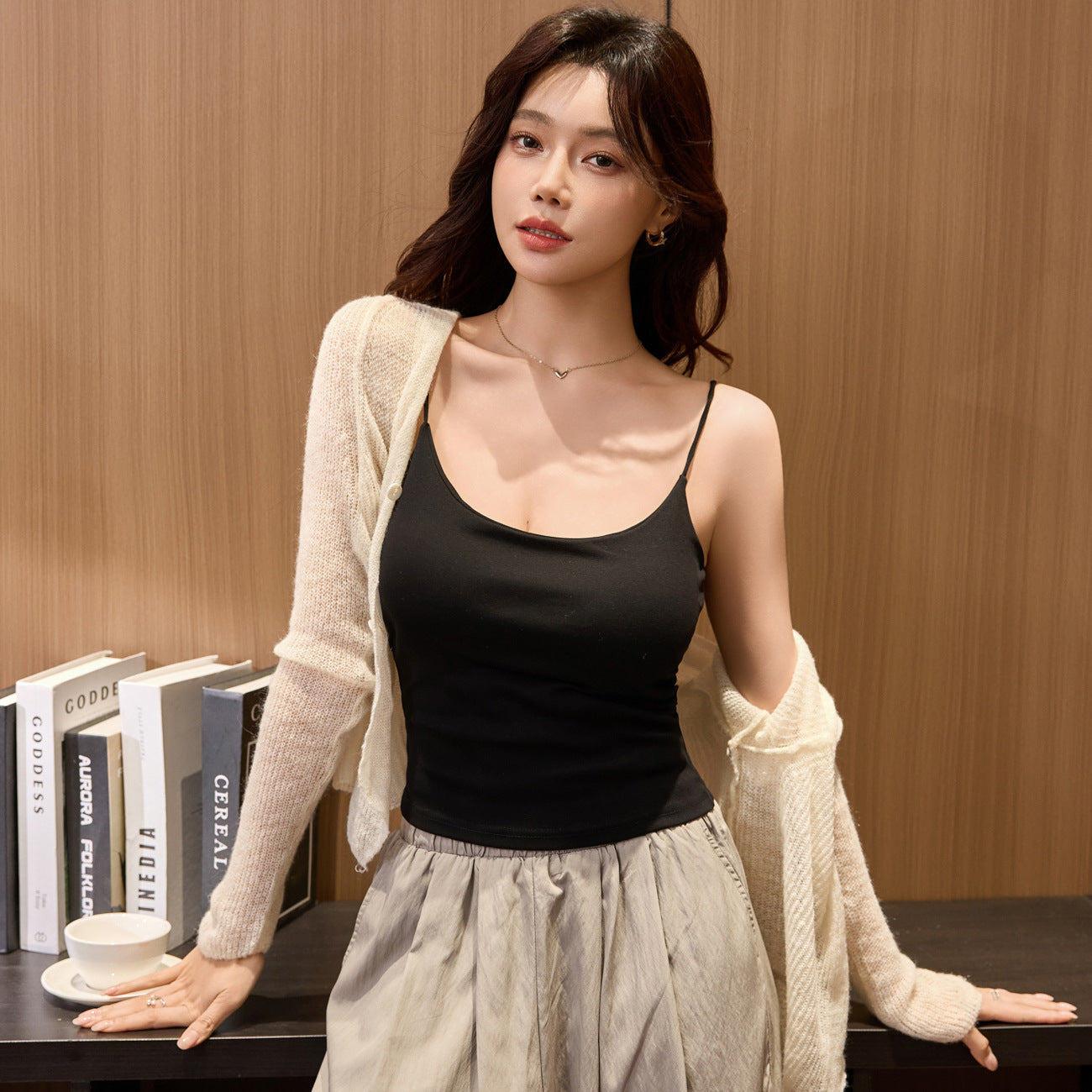 Pure cotton one-piece bra pad, sling vest for women's summer 2026 new model, sexy outer wear, slim sleeveless top