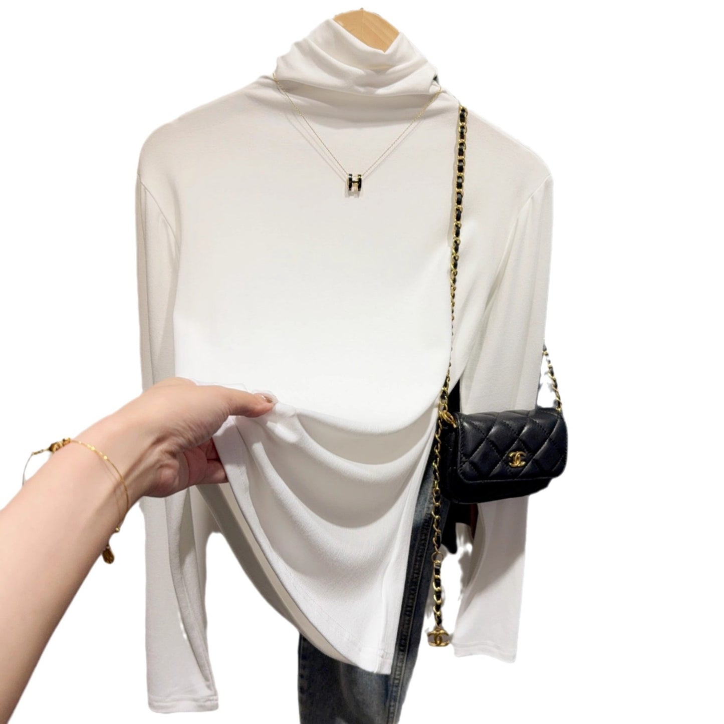 White bottoming shirt women's 2025 new autumn and winter long-sleeved t-shirt double-sided German velvet warm versatile turtleneck top