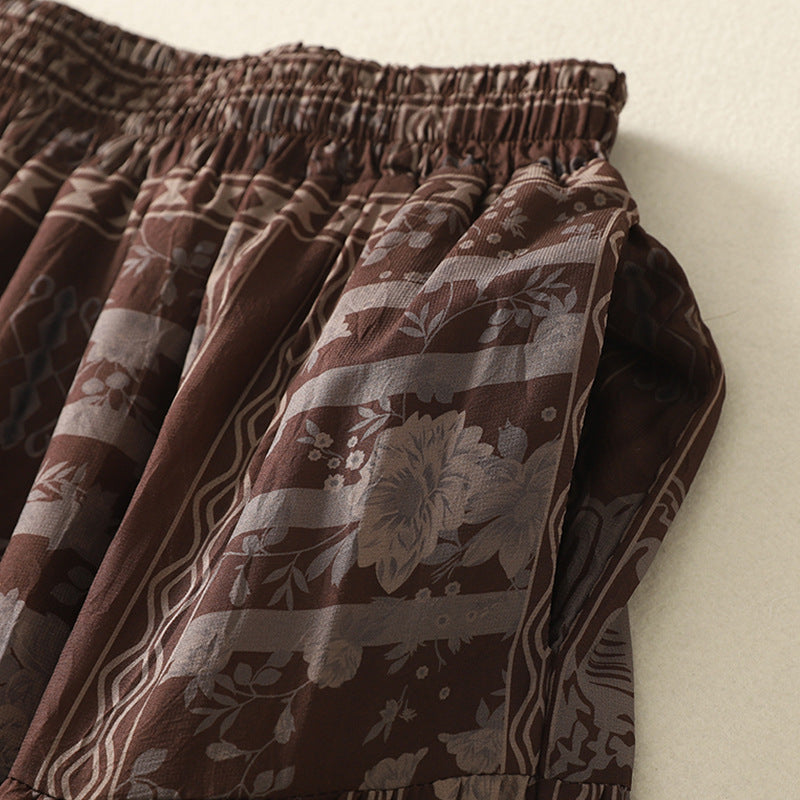 Real shot 2025 summer new loose literary and ethnic style floral elastic waist cake skirt skirt women