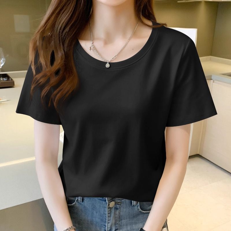 Export to domestic sales, pure cotton loose white short-sleeved women's t-shirt 2025 summer new thin shoulder versatile top