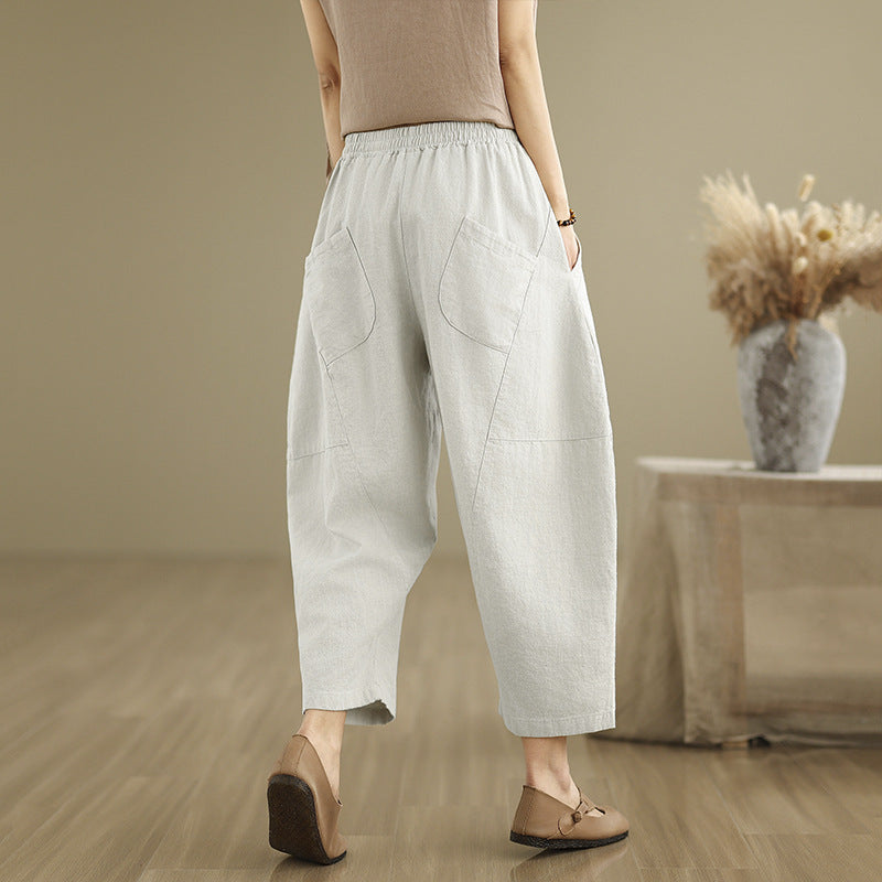Real shot women's bloomers 2025 new thin cotton and linen loose large size fat mm nine-point cross-pants women Harlan pants women