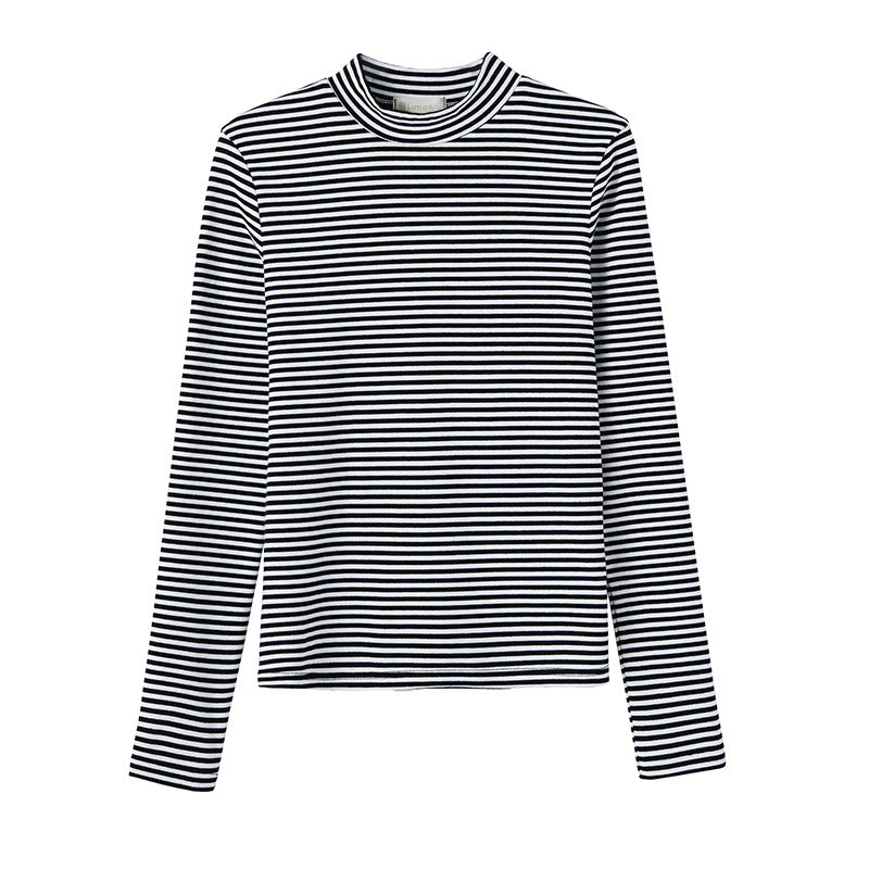 #Selection of good goods #Pure cotton T-shirt women's long-sleeved foreign-style striped bottoming shirt 2026 autumn and winter new semi-turtleneck top