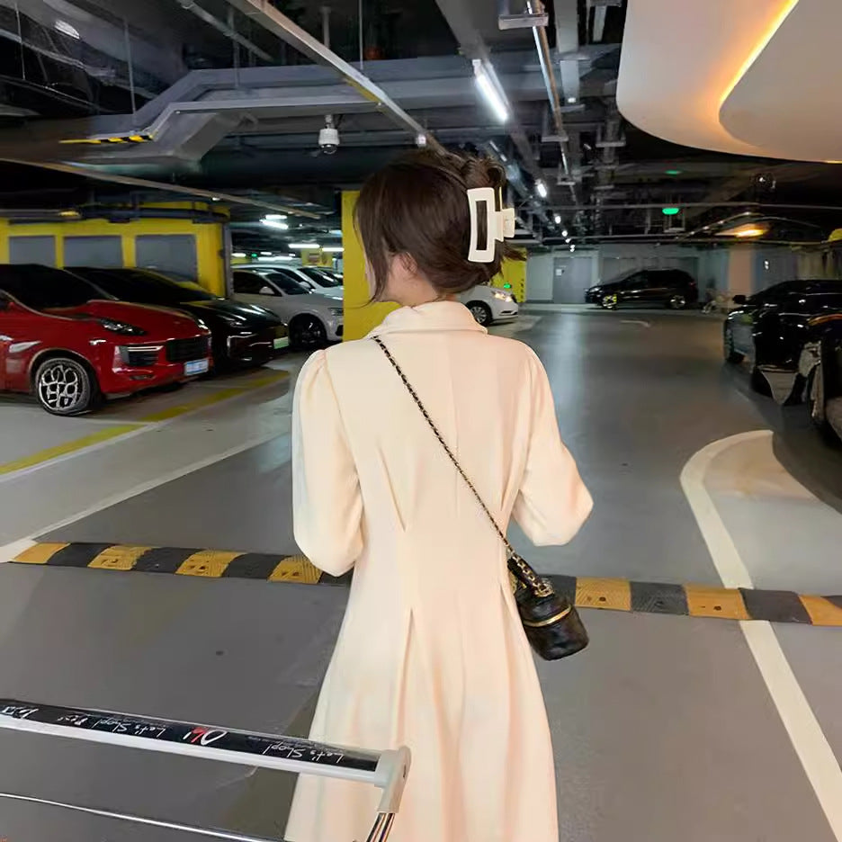 Autumn new 2026 women's fat mm waist skirt plus-size high-end long-sleeved waffle with dress women