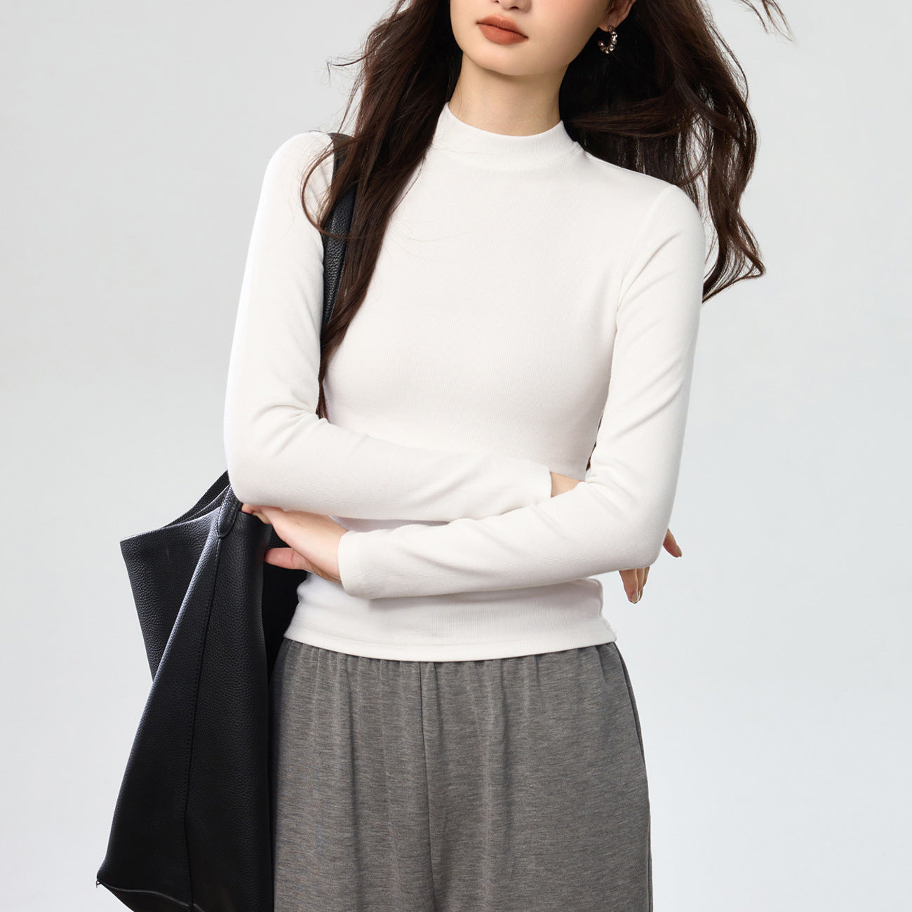 #拒绝臃肿# 优可丝 薄绒磨毛小立领打底衫女秋冬长袖T恤保暖上衣