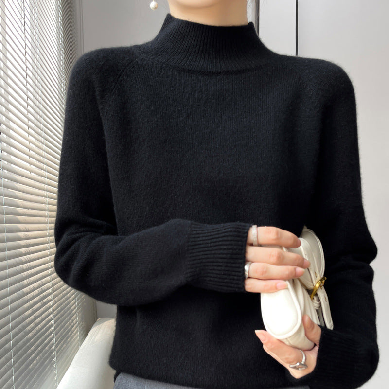 Cashmere sweater women's 100 pure cashmere semi-turtleneck pullover 2025 new winter knitted bottoming shirt thickened