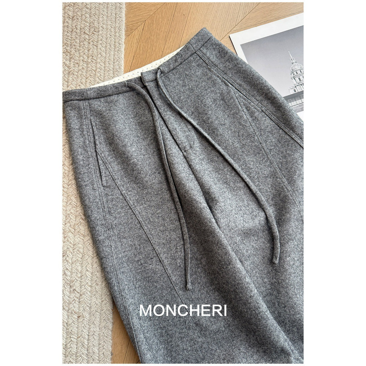 [Curve pants] Delicate waist design 3D three-dimensional diagonal pull side seam splicing hairy wide-leg straight pants women