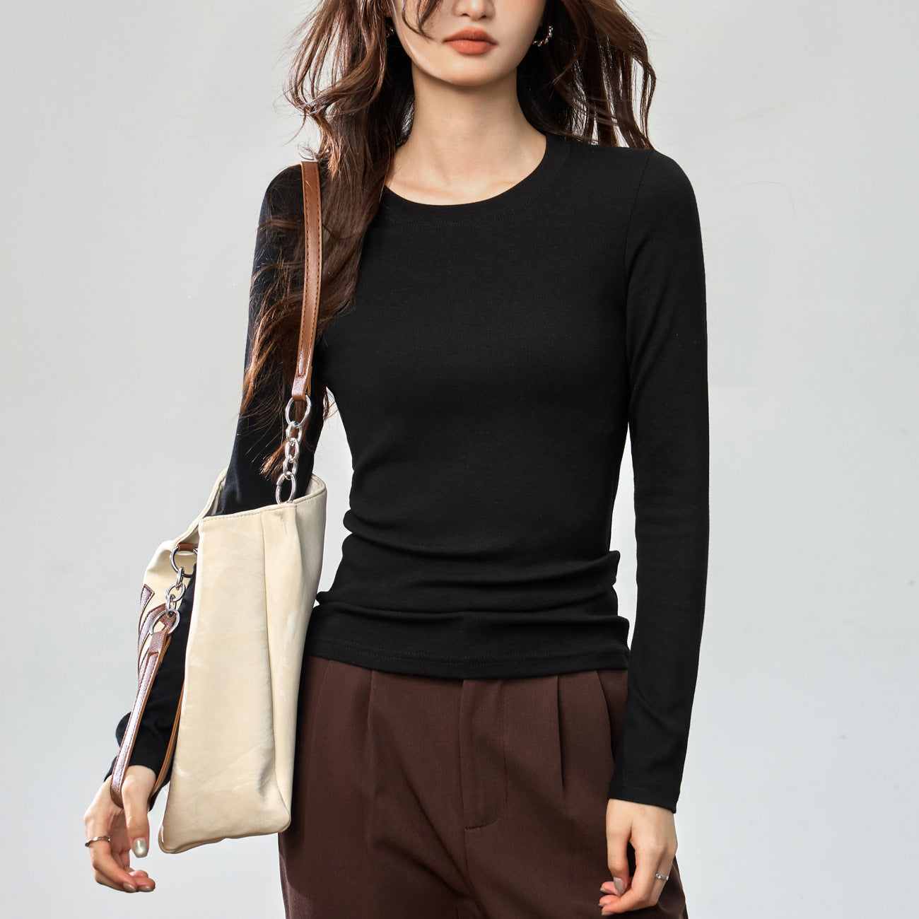 #Refuse to be bloated #Youke silk thin velvet polished crew neck bottoming shirt women's autumn and winter long-sleeved T-shirt warm versatile top