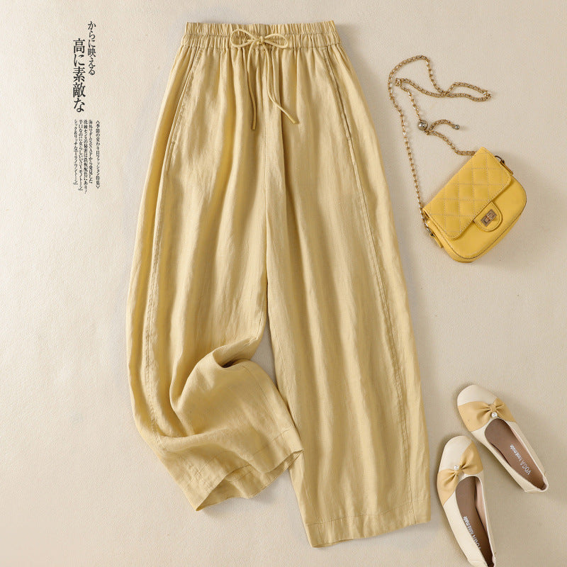 Real shot 2025 summer cotton and linen scimitar pants lace-up loose casual and thin literary pants women