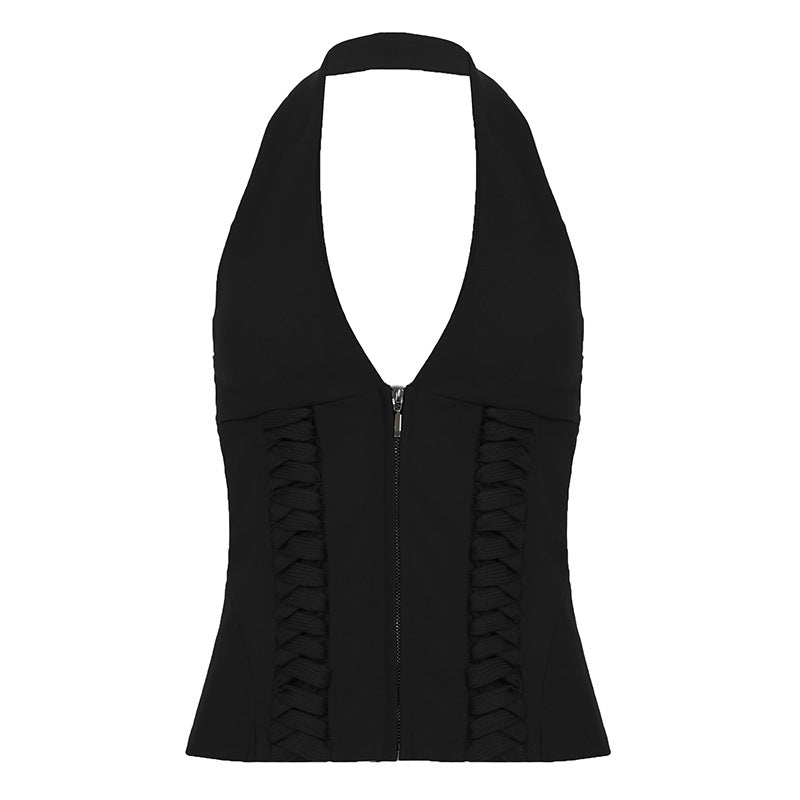 Penne same strap waist neck deep V-neck vest sexy hottie slim short slim versatile top