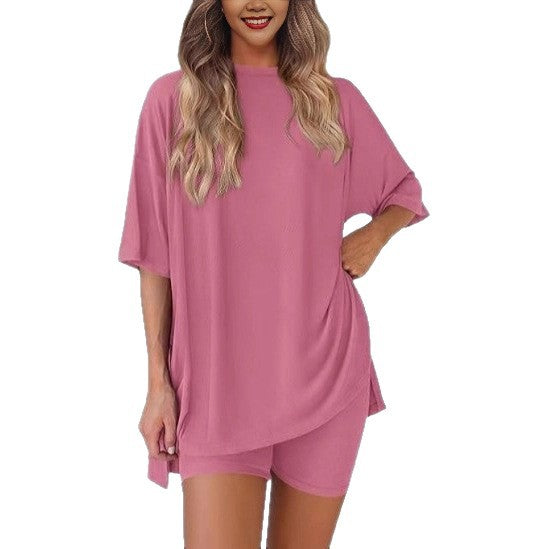 2025 summer new cross-border Europe, America, Amazon foreign trade fashion casual solid color loose women's pajama set