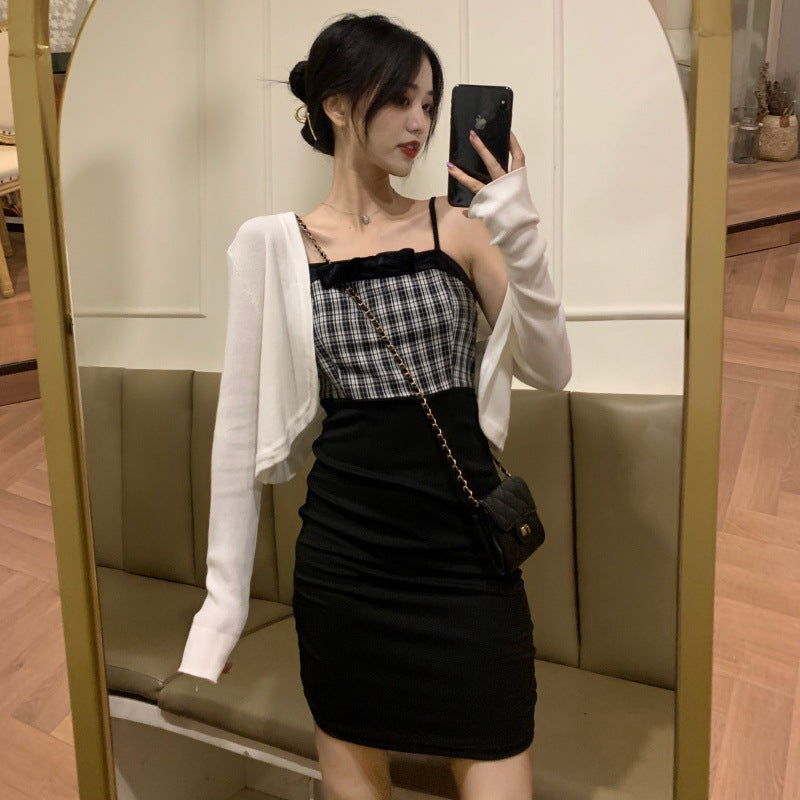 White ice silk sunscreen cardigan jacket, thin small cape women's shawl, summer with suspender skirt and overcoat