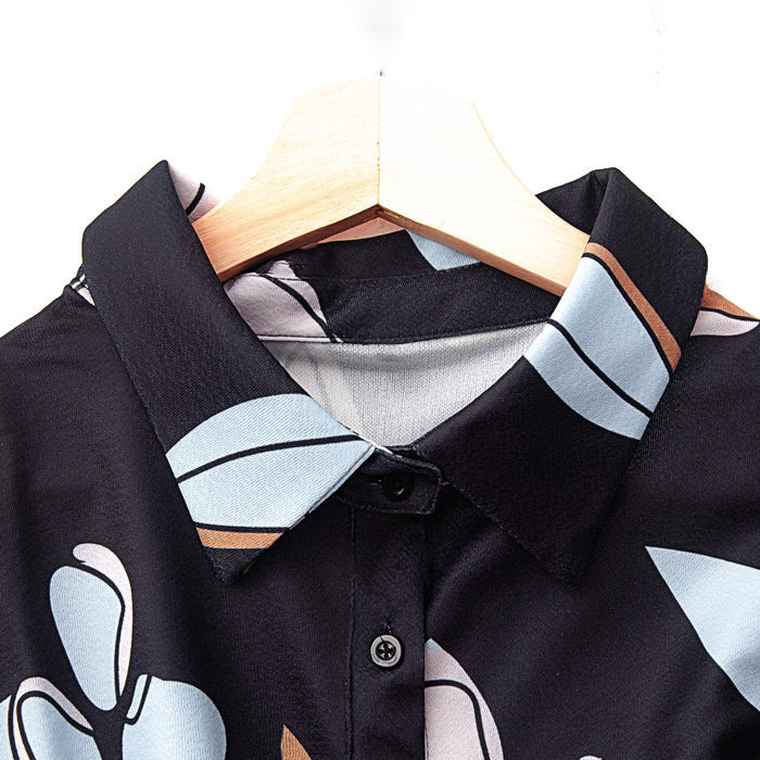 Large size women's dress summer new retro imitation chiffon printed shirt skirt fat mm waist loose meat cover skirt