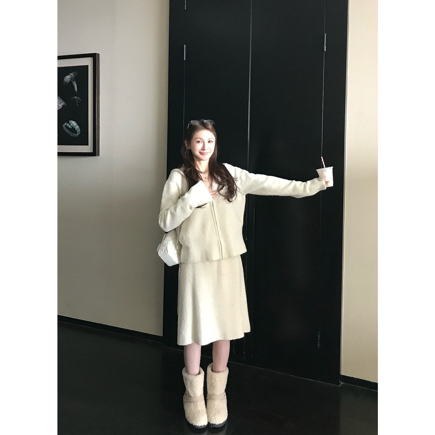 Ruth's same'sea salt neifang 'heavy wool loop yarn rabbit ears hooded sweater jacket/knitted skirt